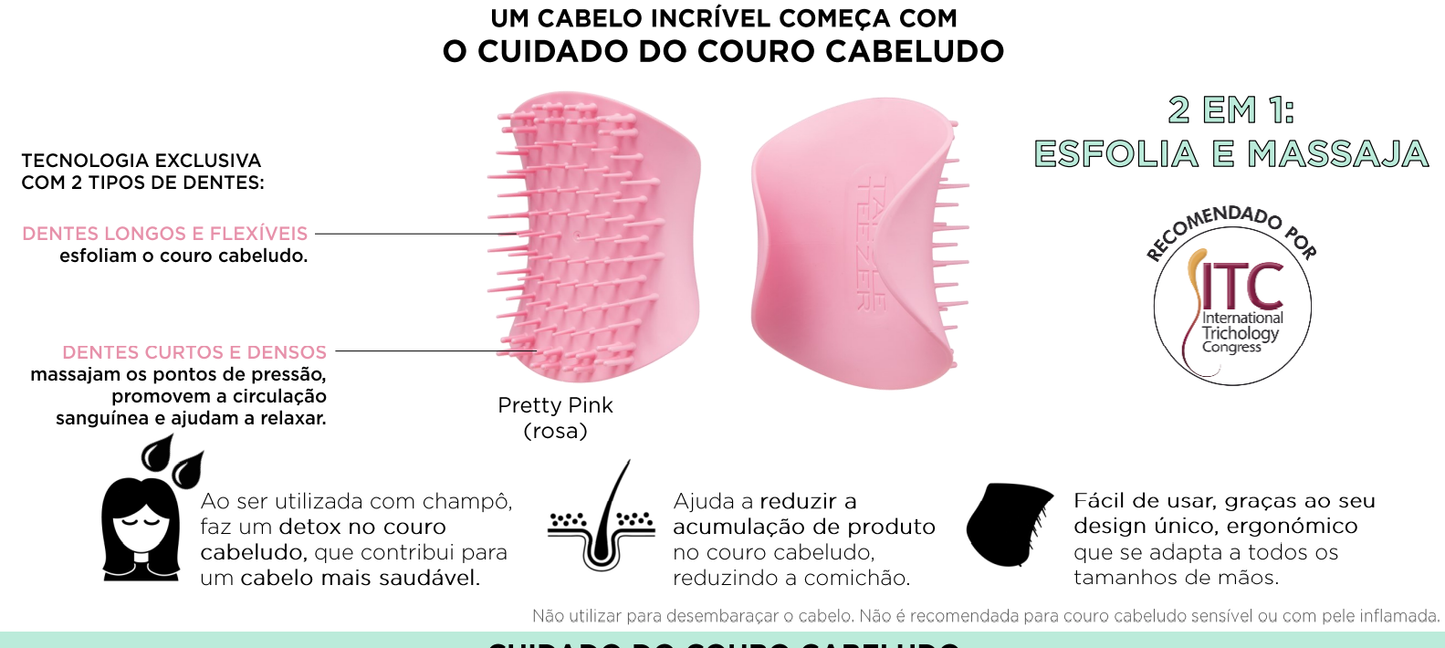 Escova de Banho p/ Massajar e Esfoliar Couro Cabeludo Tangle Teezer Scalp Exfoliator & Massager [Rosa]