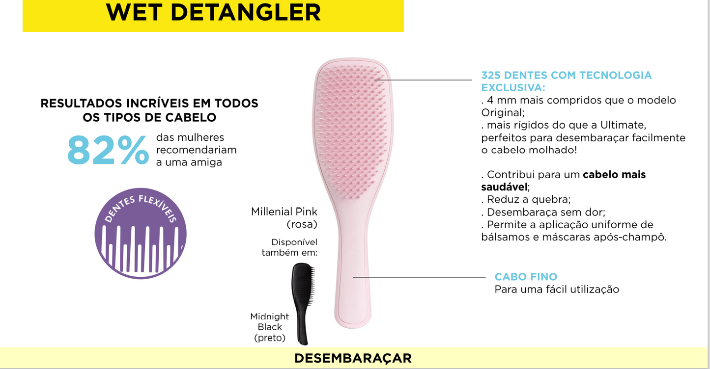 Escova p/ Desembaraçar Cabelo Molhado Tangle Teezer Wet Detangler [Rosa]